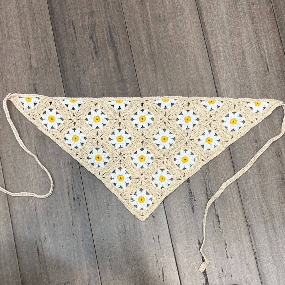 Crochet Floral blocks Bandana Daisy country‎ grandma chic